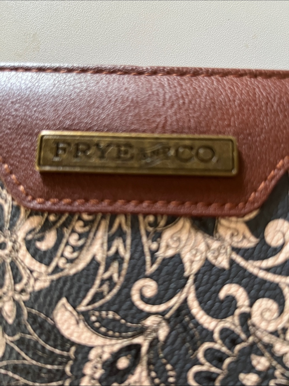 FRYE AND CO. Blue Floral Zip Wallet with Brown Trim - Picture 4 of 6